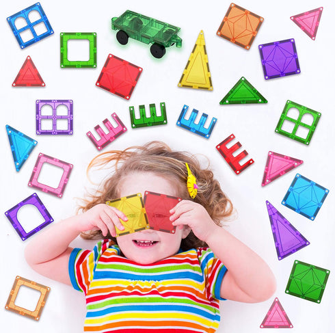 Magnetic Tiles Clear Colors, Magnet Blocks for Kids, STEM Magnetic Blocks for Toddlers, Girls, and Boys