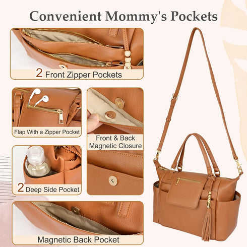 12 Strap,2 Omanmoli Small Diaper Bag,Mini Diaper Bag Tote, Leather Crossbody Diaper Bag Clutch with Pocekts Diaper Bag