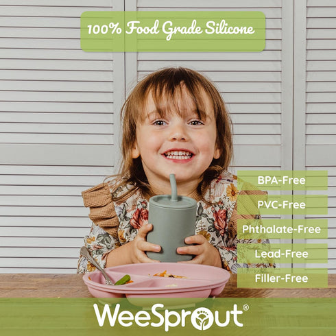 WeeSprout Silicone Baby Cups with Straws and Lids, Set of 2, 4 & 8 oz Options, Food Grade