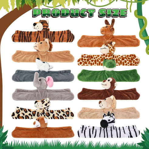 Relaxgiant 12 Pcs Stuffed Animal Slap Bracelet Plush Toy Hug Animal Slap Bracelet Plush Wrist Cute Snap Bracelets