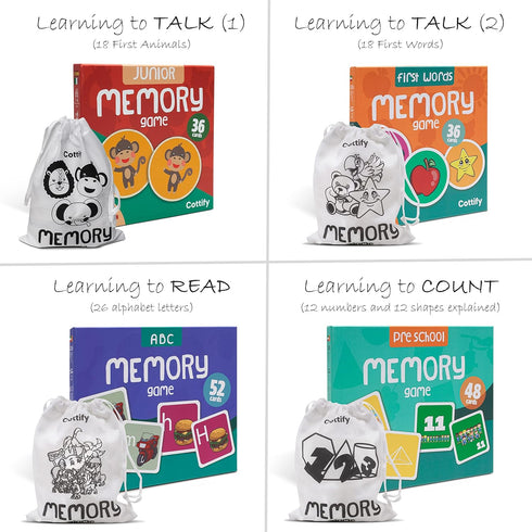 Cottify 2-Pack Wooden Memory Matching Game for Toddlers, Durable Memory Game for Kids 3-5 Years, 72 Cards