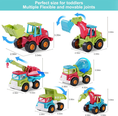 Cogwak 6 Pack Set Bulldozer 3-8 Friction Construction Vehicles Toys for Boys, Push and Go Engineering Cars