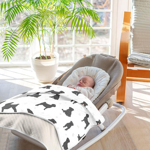 KICPOAY Pug Dog Black Baby Swaddle Blanket for Boys and Girls, Muslin Baby Receiving Swaddle Blanket, Soft Cotton