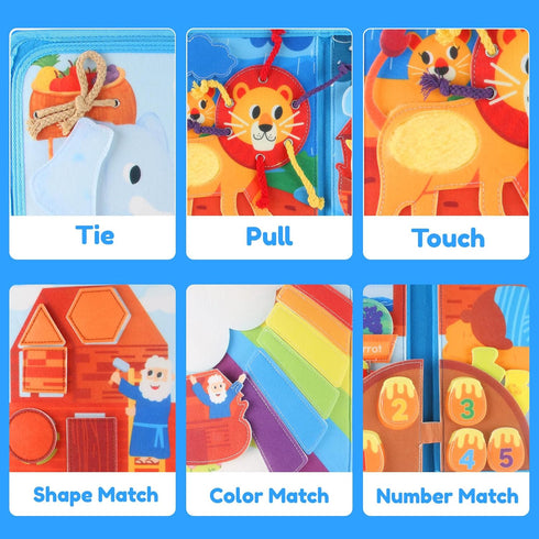 1-3, 20 Noahs Ark Busy Book for Toddlers Montessori Quiet Book with Activities, Travel Toy for Fine Motor Learning