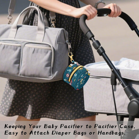 PYBUG Soccer Round Pacifier Storage Case, Polyester & TPU Lined with Hook Buckle, Pacifier Container Box for Baby
