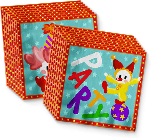 Clown Birthday Party Supplies Set, Circus 1st Birthday Tableware Kit for Kids Includes Plates Napkins Cups