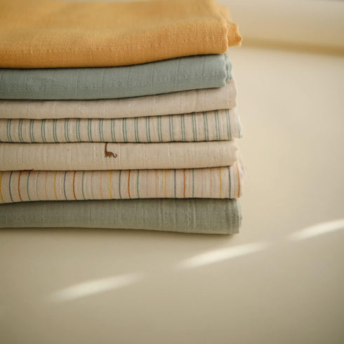 mushie Muslin Baby Swaddle Blanket - 100% Organic Cotton (Sage Stripe)