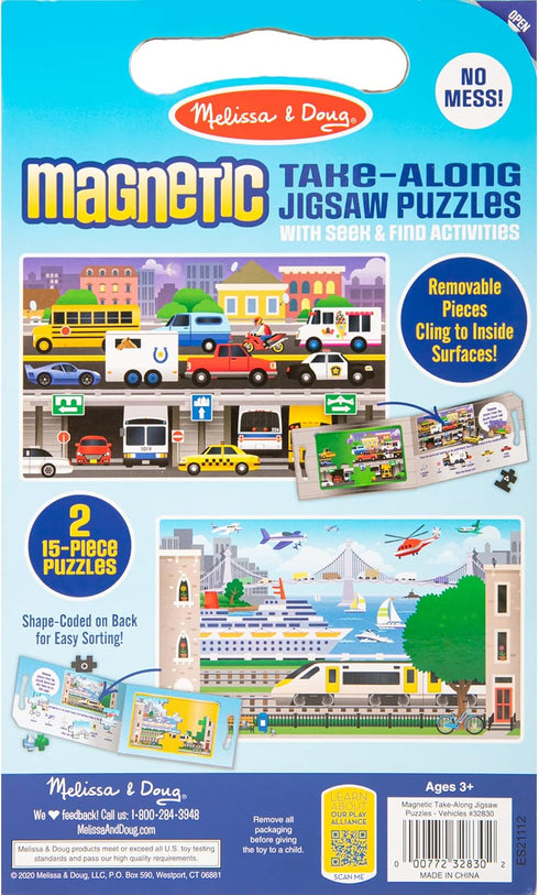 Melissa & Doug Take-Along Magnetic Jigsaw Puzzles Travel Toy Vehicles (2 15-Piece Puzzles)