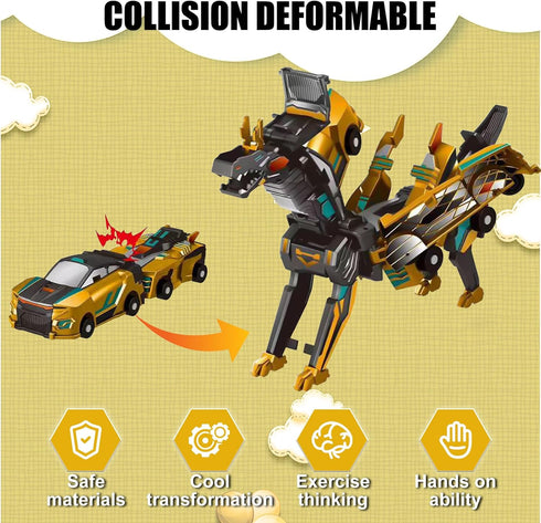 Gkiozu 2 1 3-12, Magnetic Dinosaur Car Toy - in Crash & Transform Vehicle to Dino, No Battery Needed for Kids Age