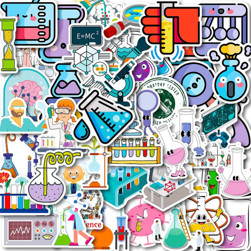 50 Pcs Funny Laboratory Science Stickers for Kids, Teens, Students, Waterproof Vinyl Stickers for Science Classroom