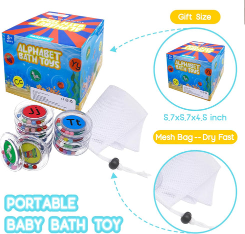 Baby Bath Toys 26pcs Alphabet Letters, Mold Free Floating Bathtub Toys Set with Mesh Bag for Kids Toddlers Ages 2-5 -