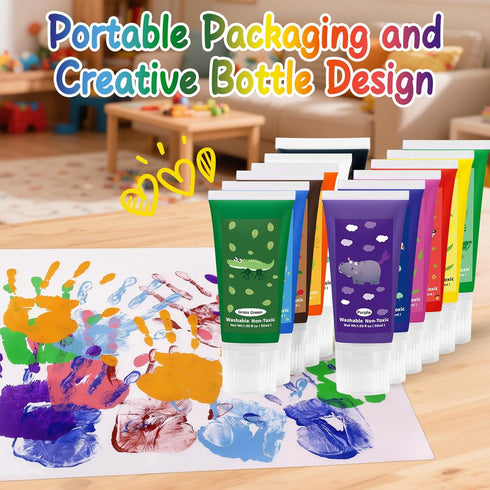 Noosuna 12 (1.69fl oz/Tube) Set Washable Finger Paint with a Sponge Head, Colors Non-toxic, Toddler Painting for Kids