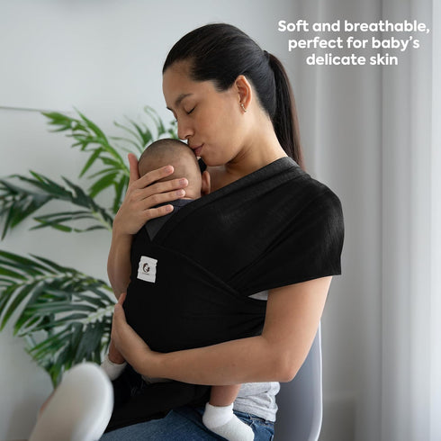 ELDOMA (7-35 lbs 3-15kg) Black Baby Wrap Carrier - Lightweight, Breathable Baby Sling, Hands Free Baby Carrier Sling