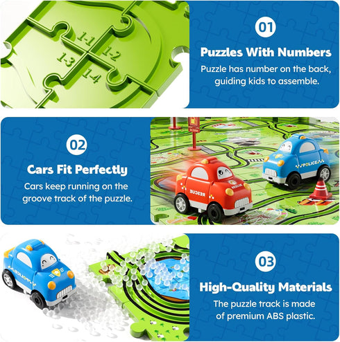 Beby Buty 48PCS Set 3 4 5 6 3-5 4-6 Puzzle Race Track Car for Toddlers Kids Boys, Toddler Toys Birthday Gifts for Years