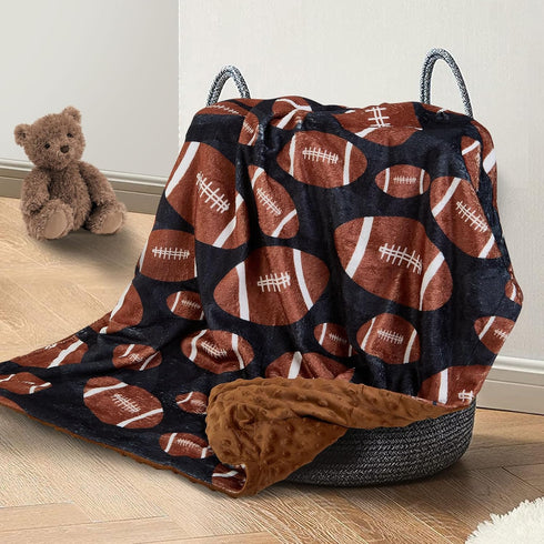 Football Baby Blanket for Boys Girls, Soft Fleece Minky Blanket with Dotted Backing, Double Layer Newborn Toddler