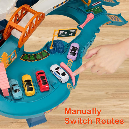 Set 12 3+(Dinosaur) Toy Car Ramp Track, Climbing Hills Railcar Colorful Vehicles Construction Play with Mini Racer Cars