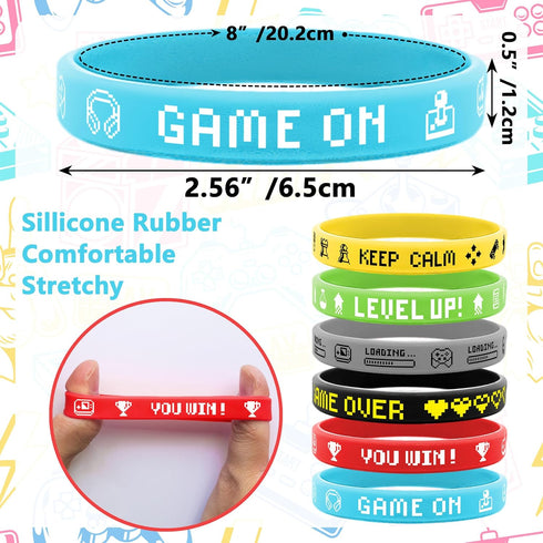 48 PCS Video Game Silicone Wristbands, Party Supplies for Kids Birthday with 6 Styles