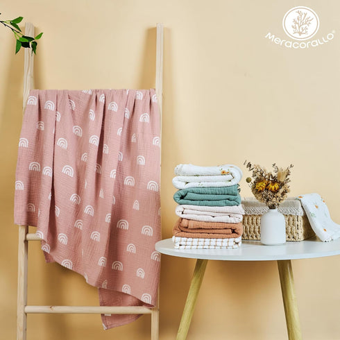 Meracorallo Muslin Swaddle Blanket, 100% Organic Cotton Receiving Blanket, Soft Breathable Wrap for Baby Boys Girls,