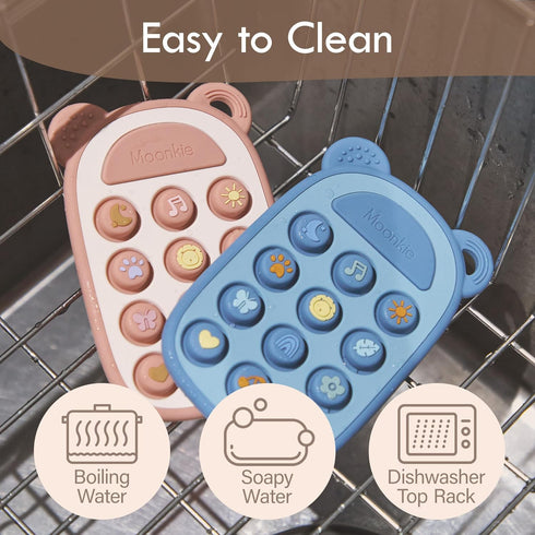 3 Moonkie Silicone Press Phone Teething Toy for Baby Months+ | Soft BPA-Free Teether with Icon & Number Pop Bubbles |