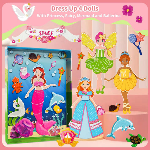 DINSUMRUG 3 4 5 6 7 Magnetic Dress Up Dolls for Girls,Princess Mermaid Fairy Ballerina Magnet Dolls Dress Up Kits,Car