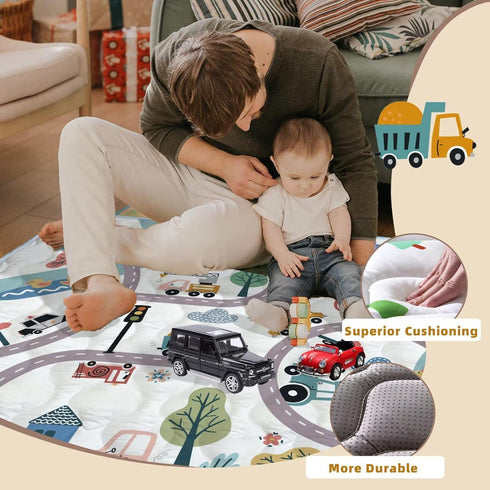 ZNVYPPD 50X50 Tummy (Car,50x50) Baby Play Mats for Floor, Playpen Mat, Car Playmat Non-Slip Cushioned Crawling Mat