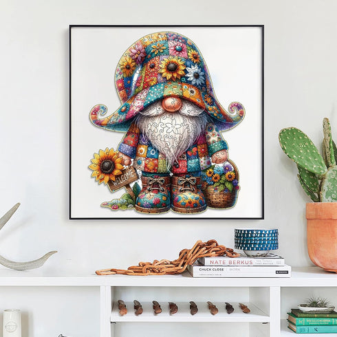 Wooden Jigsaw Puzzles, Gnome Wooden Puzzles for Adults, Unique Shape Medium 10.3"x11.8" with Exquisite Box