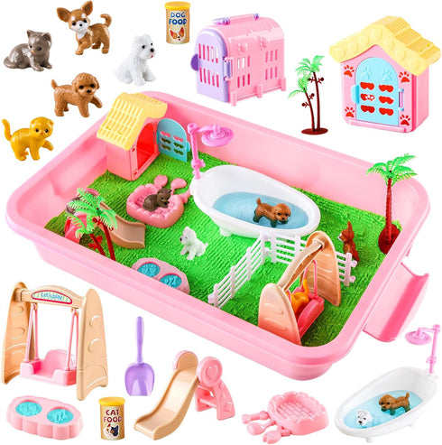 Aprilwolf 21 PCS Pet Sensory Bin, Dog & Cat Sandbox with Sand