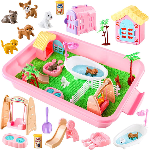Aprilwolf 21 PCS Pet Sensory Bin, Dog & Cat Sandbox with Sand