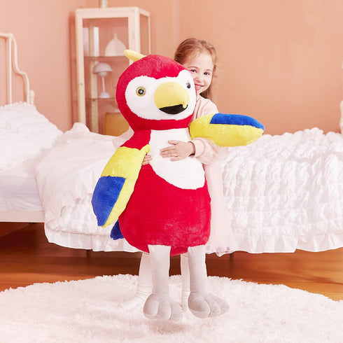 IKASA Giant 26" Parrot Stuffed Animal Plush Toy, Large Scarlet Macaw, Jumbo Soft Fluffy Fat Plushie for Kids