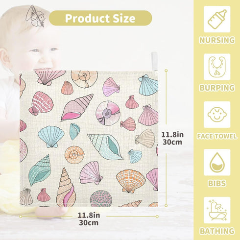 Msyxl 3 Pack 12x12in Colorful Seashells Baby Washcloths Soft Face Towel Absorbent Bath Wash Cloths for Newborn Infants