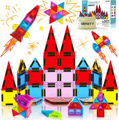 Mini Magnetic Tiles for Kids, Magnetic Building Set, Construction STEM Travel Toys