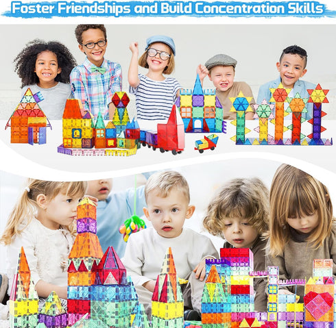 100 Set, 3 4 5 6 7 8+ Paaxido Magnetic Tiles - Pieces Magnetic Blocks for Kids, Magnet Tiles Building Blocks