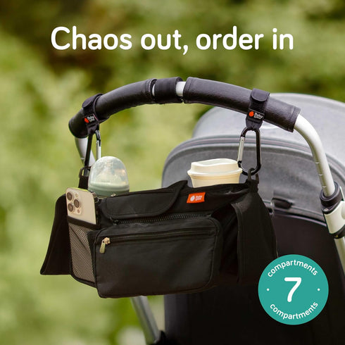 2 Baby Uma Stroller Caddy & Stroller Hooks - Universal Organizer Bag with XL Insulated Cup Holder, Phone Pocket, Wipes