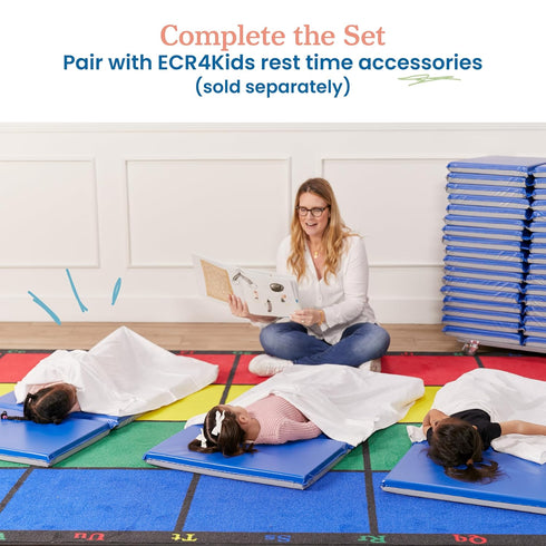 ECR4Kids-ELR-0883 3-Fold 2" Everyday Daycare Rest Mat, Folding Rest Mat, Sanitary Design, Low Maintenance, Certified