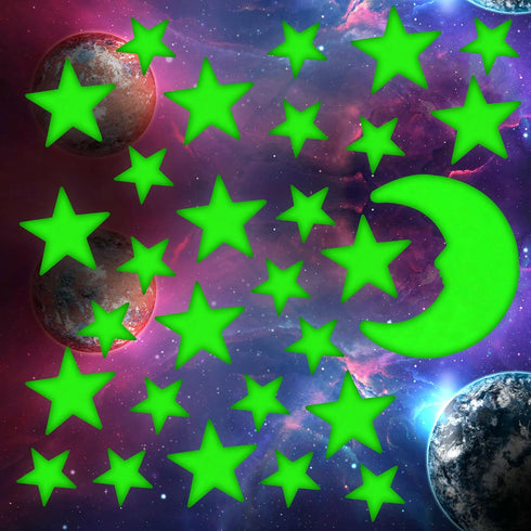 201 Pcs Ultra Glow in The Dark Stars with Bonus Large Moon Stickers Set, Luminous Different Sizes Fluorescent Stars