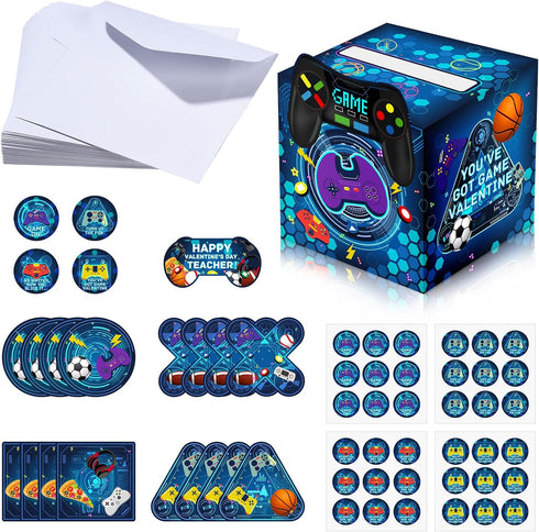 Funrous Valentines Day Cards for Kids - 1 Mailbox, 32 Student Cards, 1 Teacher Card, 33 Envelopes, 36 Stickers