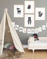 Children's Wall Art Prints, Boho Woodland Animal Room Collection, Set of Four 8x10 Prints and 5x7 Wall Cards