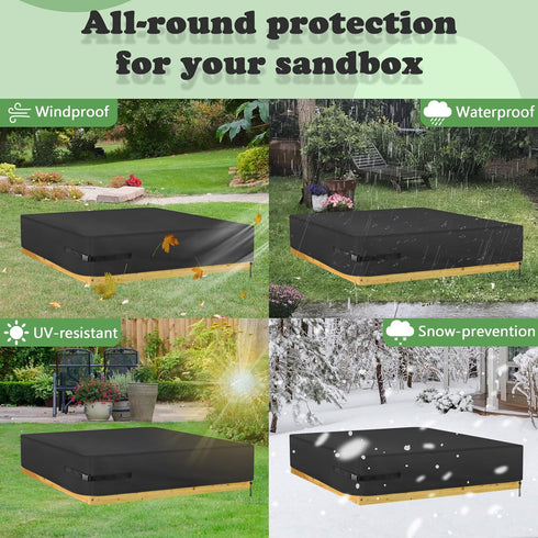 50" L50" W8" Kasla Sandbox Cover, Square Sandbox Cover Waterproof, Outdoor Toddler's Large Sand Box Covers for Sand