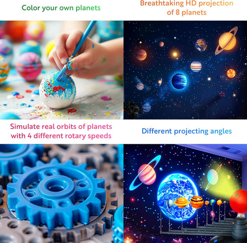 Playz Premium Solar System Model Kit for Kids - 4 Speed Motor, HD Projector, 8 Painted Planets & DIY Project