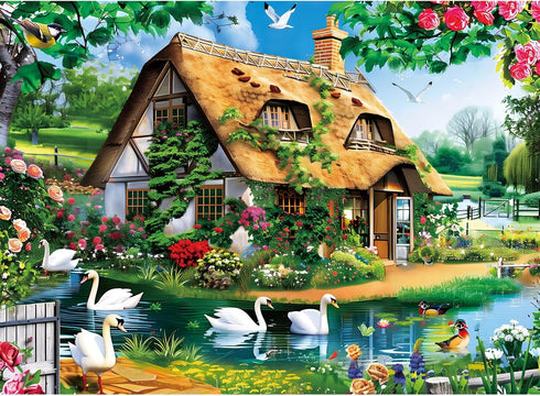 VoYouTwo 300 Piece Puzzles for Adults, Country Cottage Lake Puzzle for Adults Kids