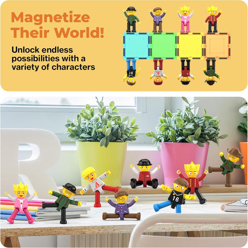 PicassoTiles Magnetic Tiles Compatible - 8pc Character Action Figures Add On Set for Educational Toddlers Toy