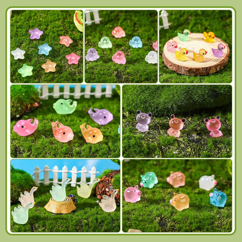 Barydat 400 Pcs Mini Resin Animals Figures Bulk for Crafts, Pranks, and Garden Decoration - Luminous Mini Toys