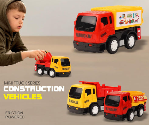 TOYZONE Friction Powered Mini Truck Series - BPA Free Friction Powered Toy, Unbreakable City Service Truck