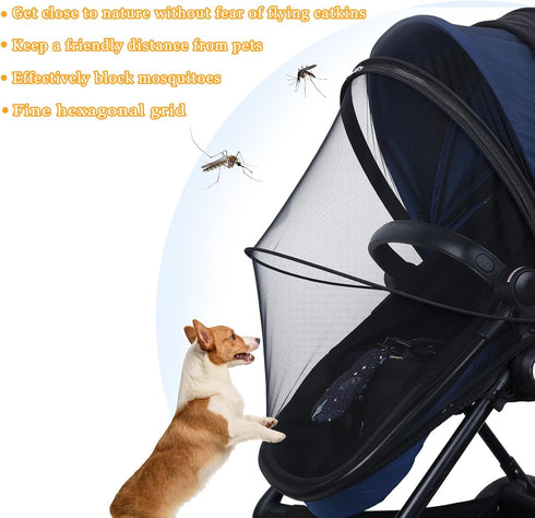 Baby Mosquito Net for Stroller, 2 in 1 Adjustable Sunshade, Breathable Double Zip Mosquito Netting (Upgrade, Black)