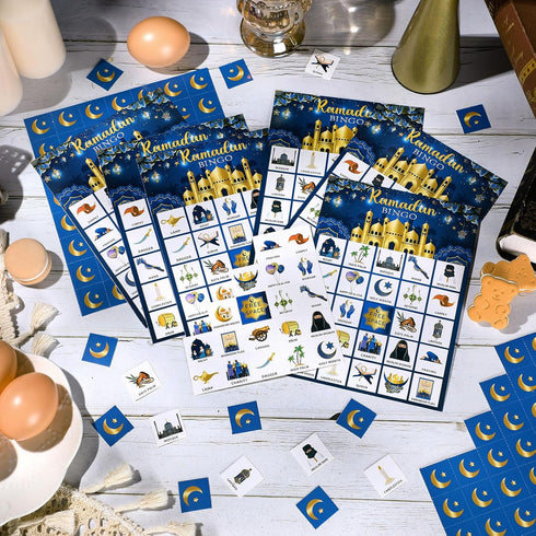 Liliful 35 Pcs Eid Al Adha Bingo Games, 24 Players Eid Mubarak Bingo Cards for Ramadan Party Favors