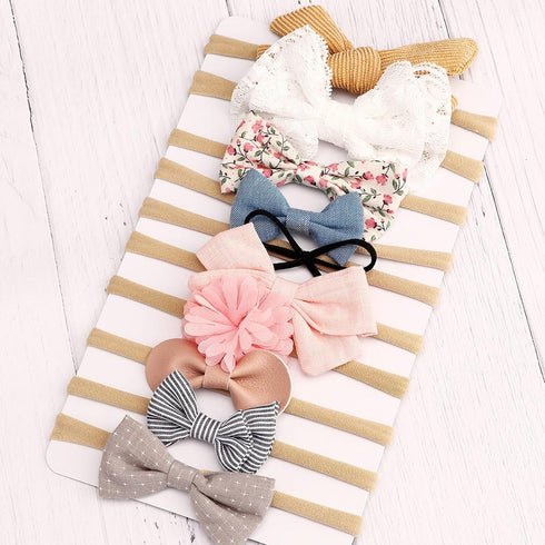 DRESHOW BQUBO Baby Girl Headbands with Bows, Handmade Nylon Hairbands for Newborn Infant Toddlers, 10 Pack