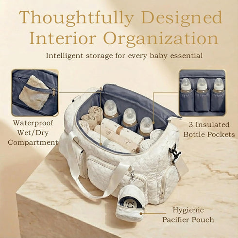 Extra Large Diaper Tote Bag with Shoe Compartment & Pacifier Pocket, Travel Baby Diaper Bag for Mom, Hospital Maternity
