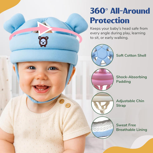 Nibelloo 12-36 Baby Head Protector for Crawling Walking, Infant Helmet with Foam Bumpers, Adjustable Baby Helmet
