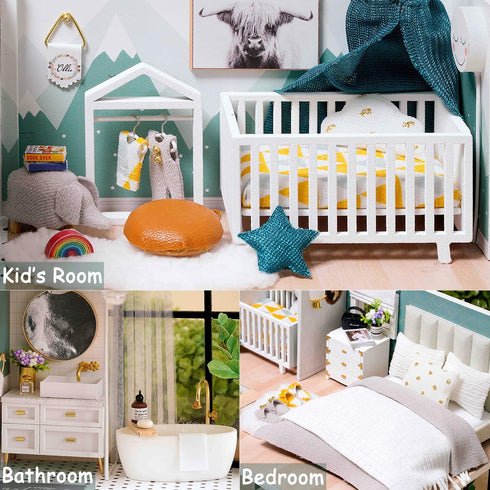 TuKIIE DIY Miniature Dollhouse Kit with Furniture - 1:24 Scale Creative Room Mini Wooden Doll House Accessories