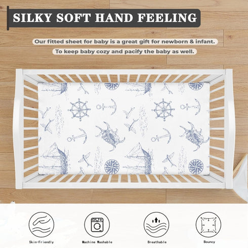 Winpema 28"x52" Yachts Seagoing Vessel Fitted Crib Sheet Nautical Style Baby Crib Sheet Fit Standard Crib and Toddler